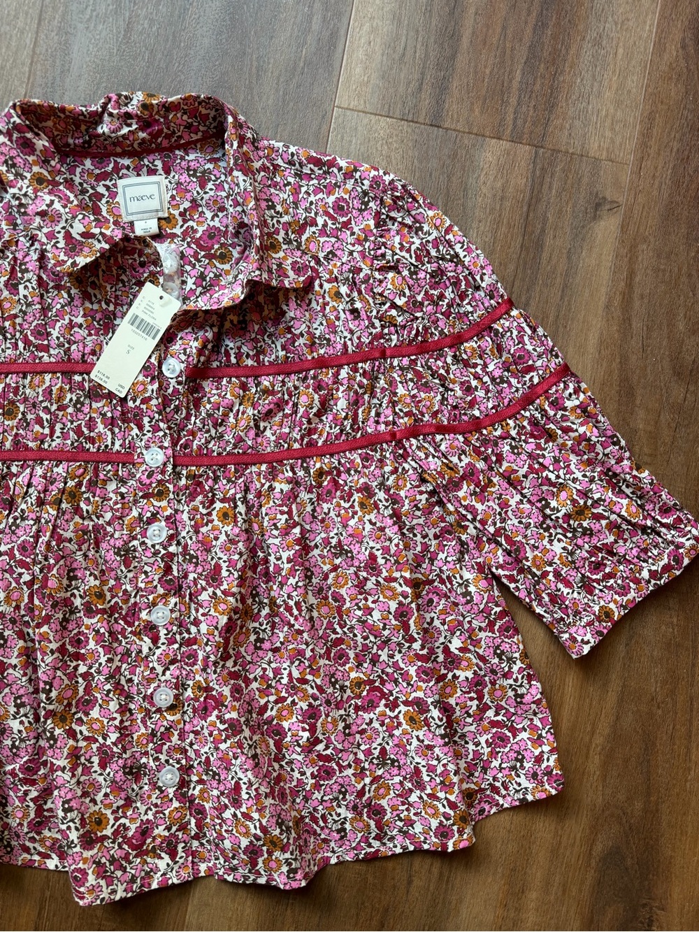 NWT——-Anthropologie Pink Floral Button-Front Blouse